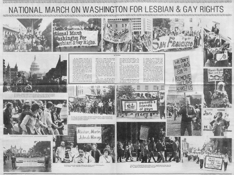 A collage of pictures from the first every national march on Washington for Lesbian and gay Rights.