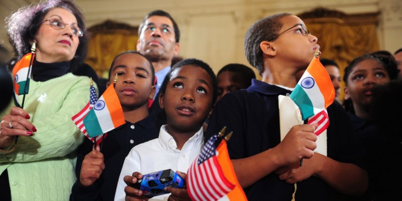 A photo of children attending the Obamas’ welcoming ceremony for Indian Prime Minister Singh in Washington.