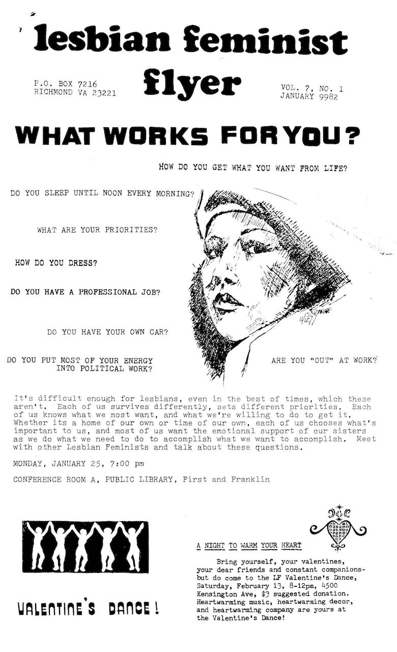 Richmond Lesbian Feminist Flyer, January 1982