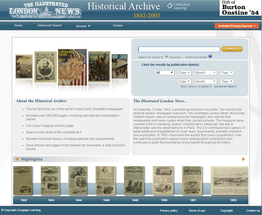 Use the Illustrated London News Historical Archives interface to browse publications by date and many other filters
