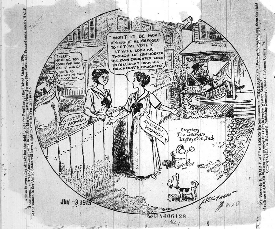 Source:  Woman Suffrage facts cartooned Cleona, Pennsylvania, 1915.