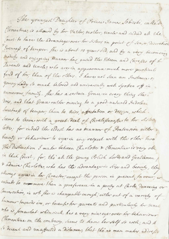 RA  SP/Main/30/113 – Letter describing Clementina Sobieska as a potential wife for James Francis Edward Stuart, 1718 Supplied by the Royal Archives /© Her Majesty Queen Elizabeth II