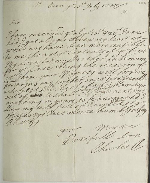 RA SP/Main/285/104 – Charles Edward Stuart’s reaction to his brother becoming a Cardinal, 1747 Supplied by the Royal Archives /© Her Majesty Queen Elizabeth II