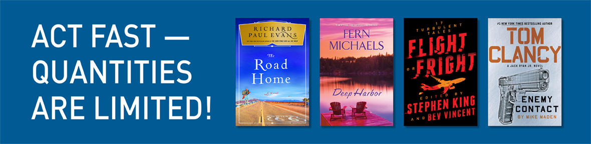 Blue banner with book covers