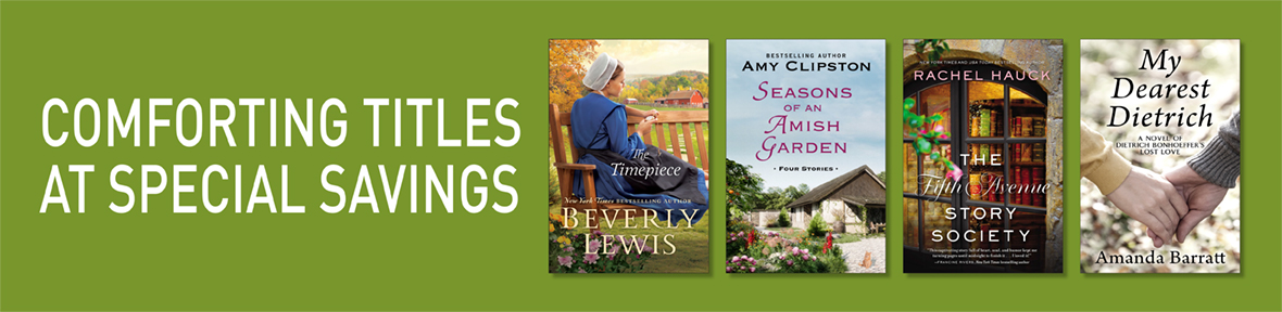 Green banner with book covers