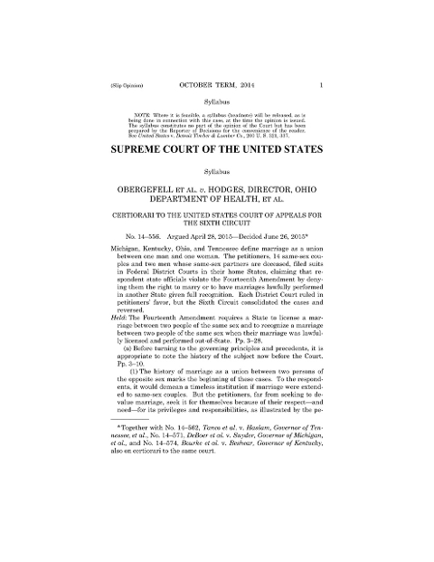 The court decision that legalized gay marriage in the United States. From Archives of Sexuality and Gender.