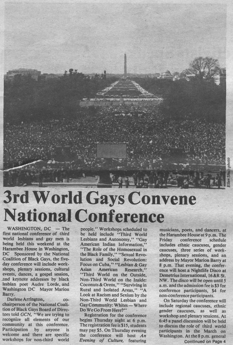 article about the first ever conference of third world gays and lesbians.