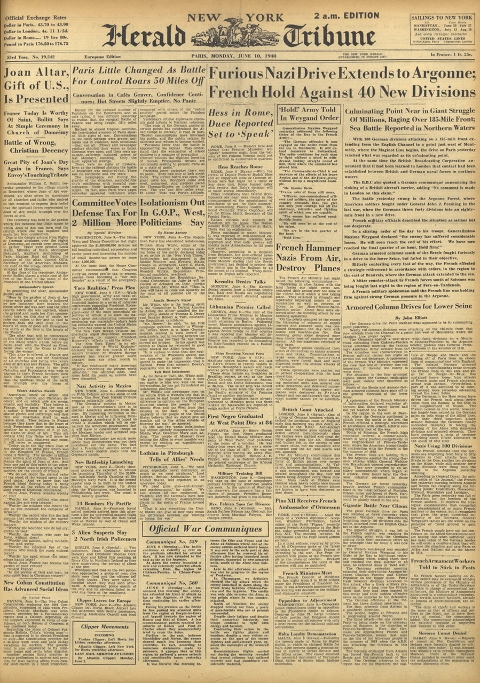 june 10 1940 column from international herald tribune