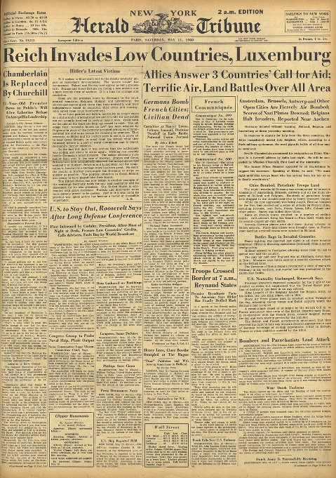 May 11, 1940 Issue of the International Herald Tribune (Paris Herald)