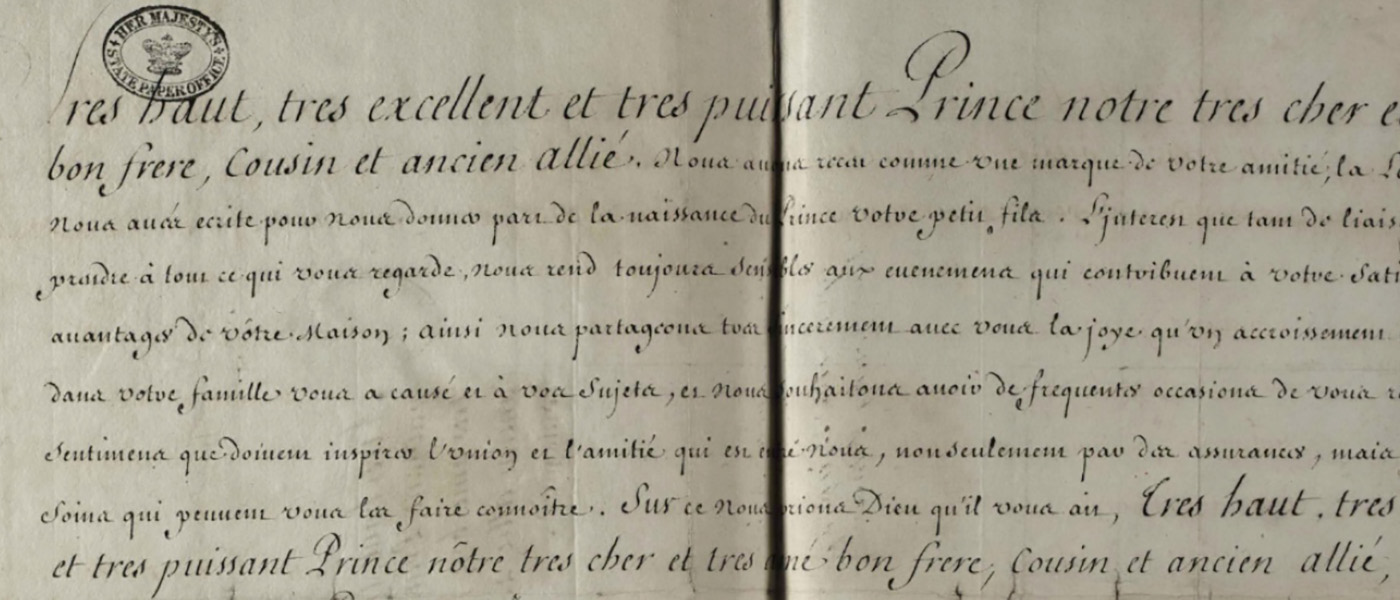 Letter from Louis XIV to George I on the occasion of his ascension at the death of Queen Anne.