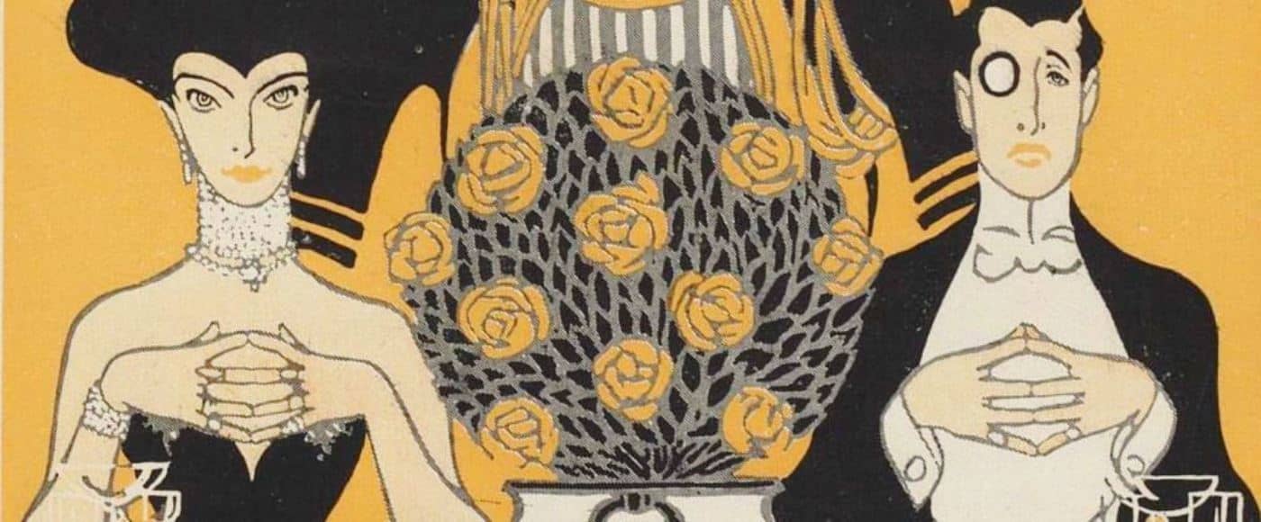 フランシス・Ｗ・クラウニンシールド『大都市のマナー』（ニューヨーク他, 1912）よりテーブルに着いた男女の挿絵!''