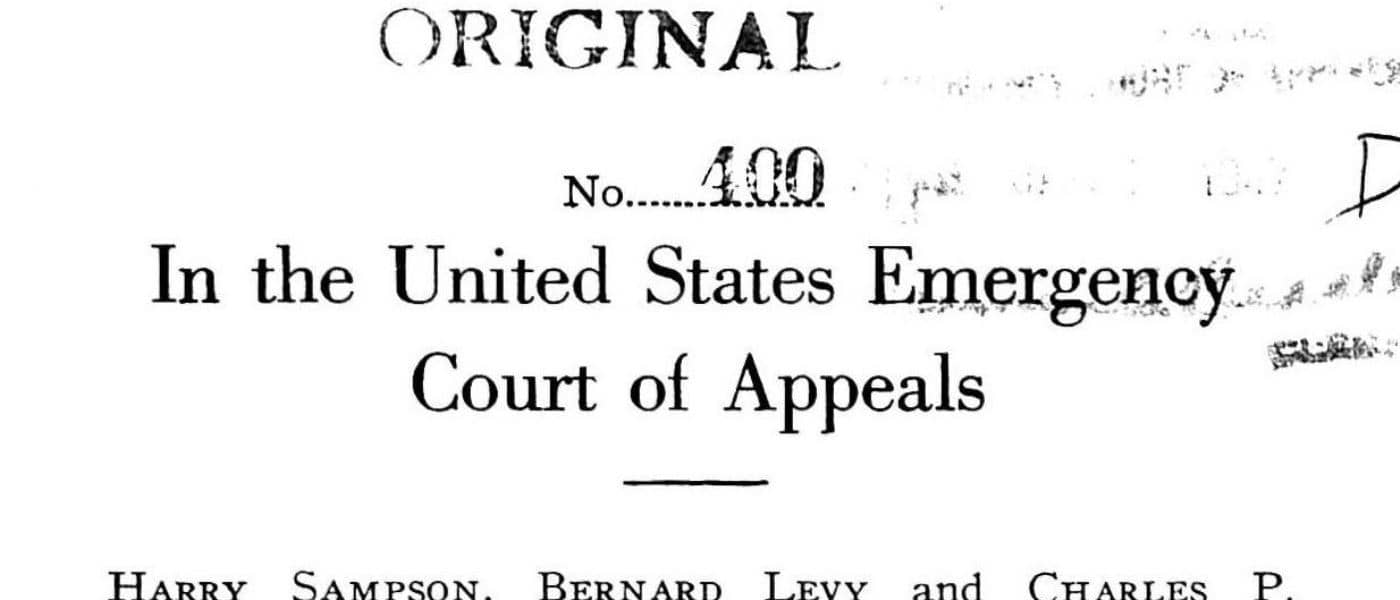 No. 400, In The United States Emergency Court Of Appeals, Harry Sampson, Bernard Levy And Charles P. Halter, Doing Business As Wilshire Classics, A Partnership, Complainants, vs. Philip B. Fleming, Temporary Controls Administrator, Respondent. n.d. MS Price Control in the Courts: The U.S. Emergency Court of Appeals, 1941-1961. Library of Congress. Archives Unbound, link.gale.com/apps/doc/SC5101670558/GDSC?u=asiademo&sid=bookmark-GDSC&xid=5d2aa536&pg=1.
