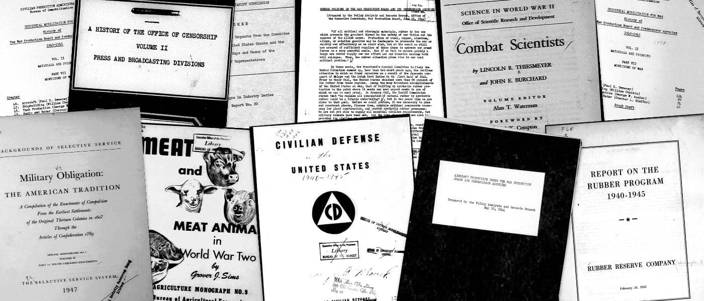 米国連邦政府文民機関行政史料集：第二次大戦 収録のさまざまな資料のコラージュ