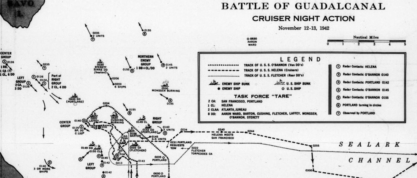 Solomon Islands Campaign VI: Battle of Guadalcanal (11-15 November 1942). November 11-15, 1942. MS World War II Naval Histories and Historical: Intelligence Division, OPNAV, Combat Narratives 2/5. National Archives (United States). Archives Unbound, link.gale.com/apps/doc/AEZUPG895992321/GDSC?u=asiademo&sid=bookmark-GDSC&xid=35b8d3d3&pg=34.