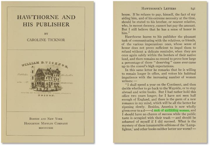 キャロライン・ティックナー『ホーソーンとその出版社』（1913年）