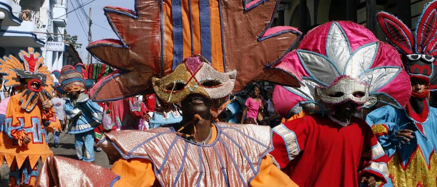 Costumed dancers in Pinar del Rio, Cubas carnival parade, July 23, 2006