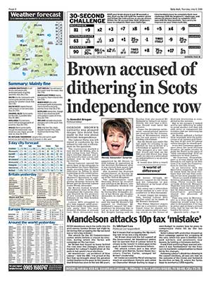 "Brown Accused of Dithering in Scots Independence Row." Daily Mail, 8 May 2008