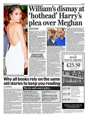 "William's Dismay at 'Hothead' Harry's Plea over Meghan." Daily Mail, 26 Nov. 2016