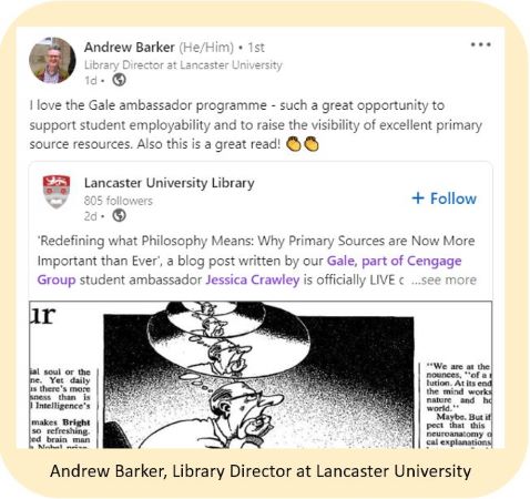Post on LinkedIn by Andrew Barker, Library Director at Lancaster University