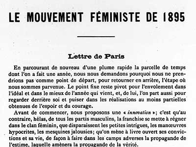 "Le Mouvement Féministe De 1895." La Ligue: Organe Belge du Droit des Femmes, 1896. Women's Studies Archive