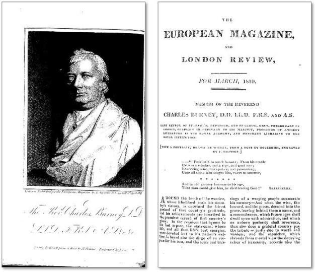 チャールズ・バーニーの肖像（『European Magazine』1819年3月の特集より）