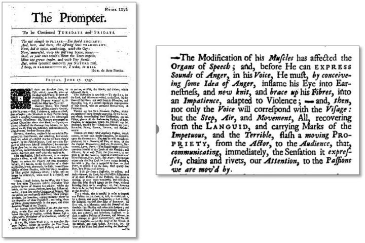 『プロンプター』1735年6月27日号より（右は内ページ部分拡大）