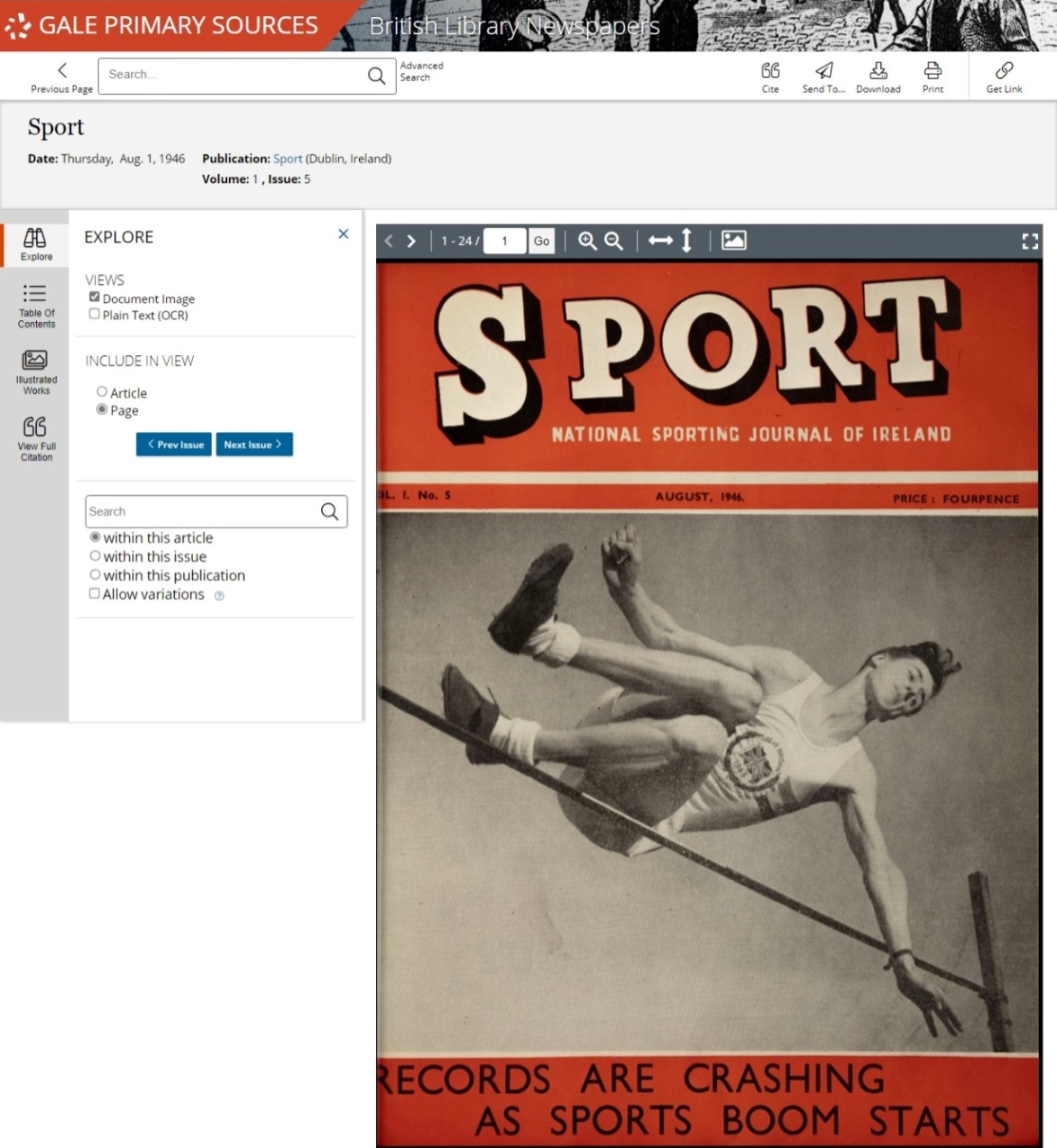 Sport, 1 Aug. 1946. British Library Newspapers Part VI: Ireland, 1783-1950