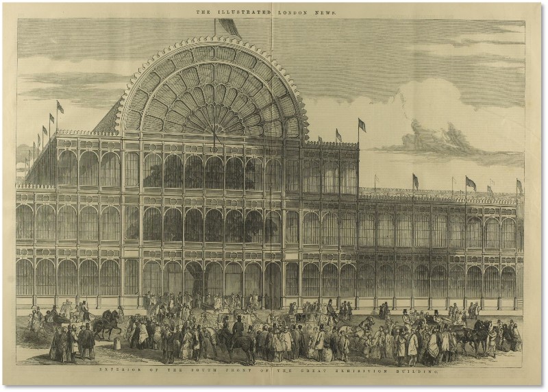 水晶宮の南側正面外観（『ILN』1851年5月3日号より）