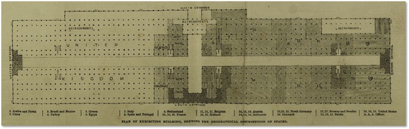 地域別の区画を示した会場平面図（『ILN』1851年5月8日号補遺より）