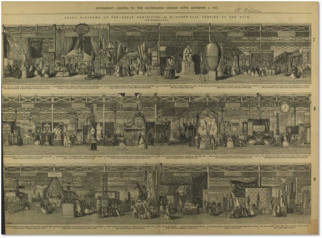 水晶宮身廊北西部のパノラマ図（『ILN』1851年12月6日号より）