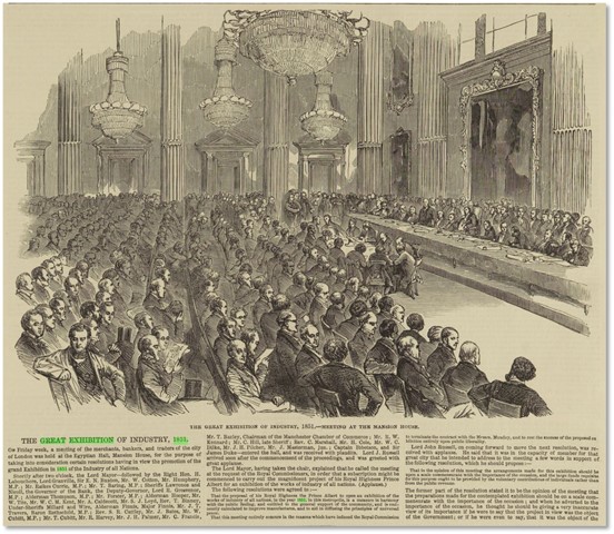 ロンドン市長公邸で行われた万博の立ち上げ会議（『ILN』1850年2月2日号より）