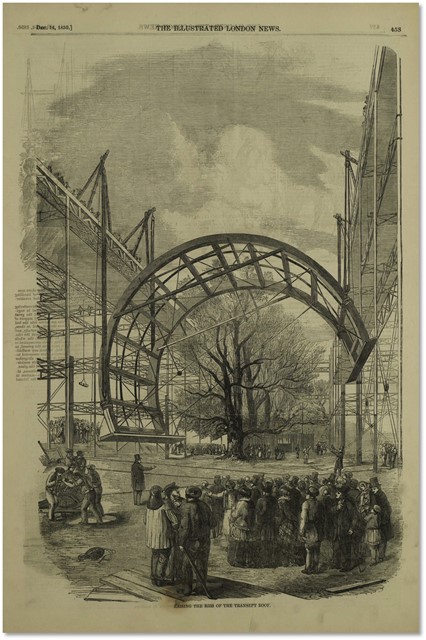 袖廊天井の肋材を持ち上げる作業（『ILN』1850年12月14日号より）