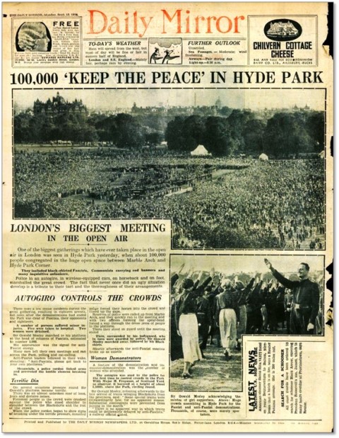ハイドパークで行われたイギリスファシスト連合の集会（1934年9月10日号）