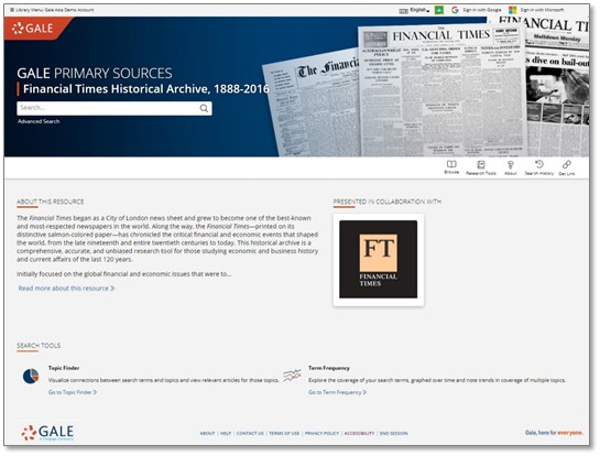 英経済紙『フィナンシャル・タイムズ』歴史アーカイブのホーム画面