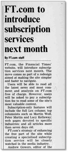 FT.com への課金サービス開始の記事（2002年4月30日）