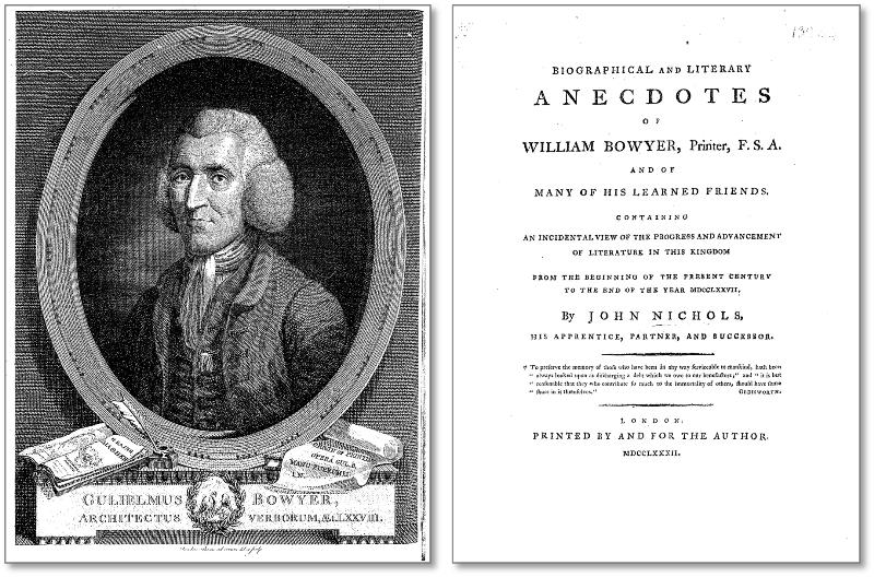 ニコルズ『印刷者ウィリアム・ボウヤーの伝記・文学的逸話集』1782年版