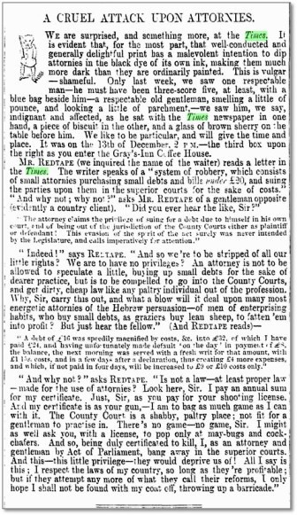 「弁護士に対する無慈悲な攻撃」（『パンチ』1848年12月23日）