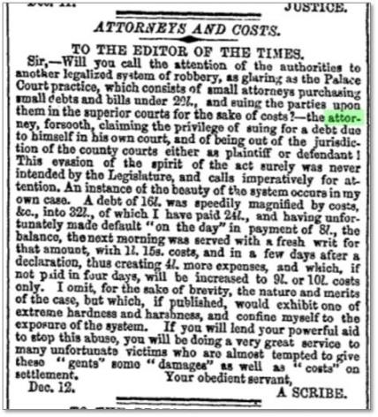悪徳弁護士を非難する投書（『タイムズ』1848年12月13日）