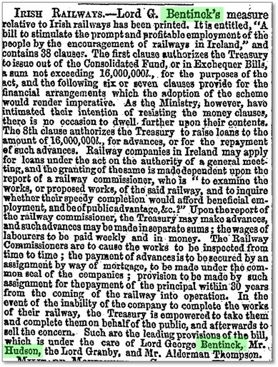 アイルランド鉄道法案についての記事（『タイムズ』1847年2月9日）