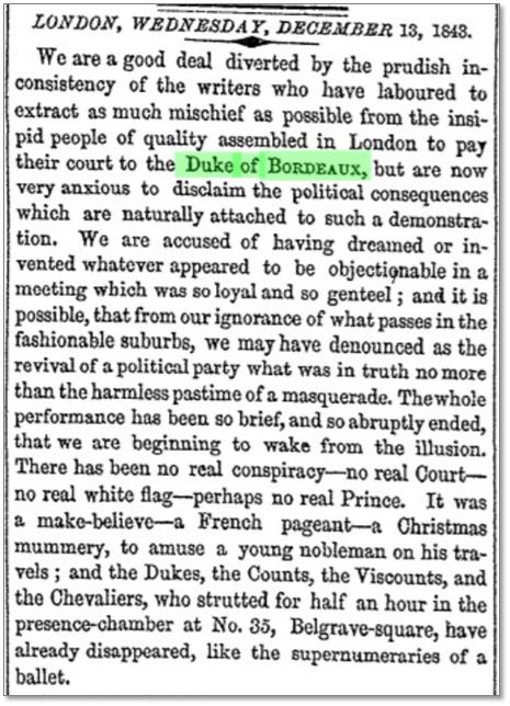 外交上の機微を顧みずに来英したアンリ・ダルトワを追う他紙を非難する社説（『タイムズ』1843年12月13日）