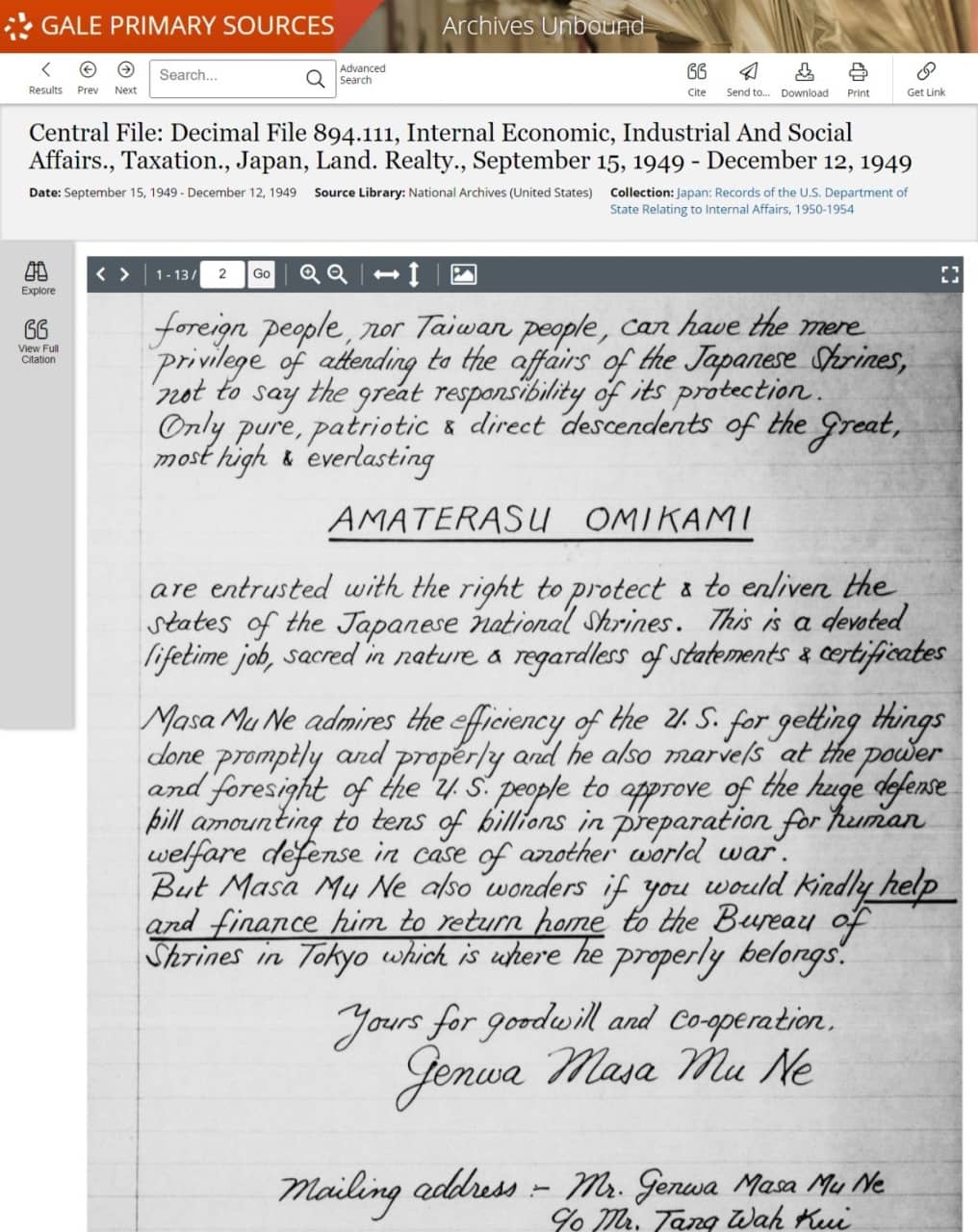 Central File: Decimal File 894.111, Internal Economic, Industrial And Social Affairs., Taxation., Japan, Land. Realty., September 15, 1949 - December 12, 1949.