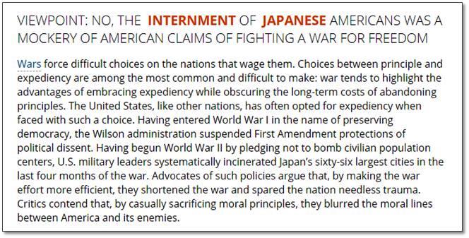 「日系人の強制収容：第二次大戦中の日系アメリカ人の強制収容には正当な理由があったか？」より
