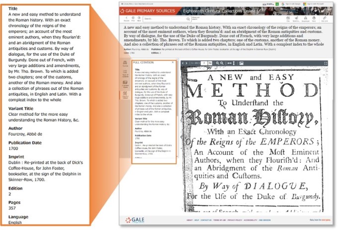 18世紀英語・英国出版物集成（ECCO）の詳細な書誌情報の例