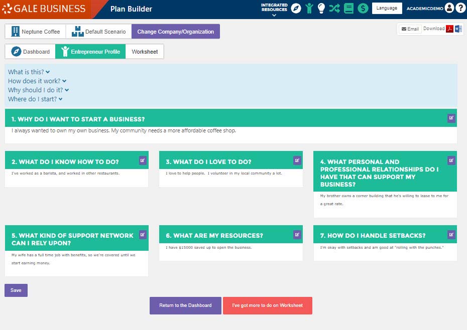 Gale Business: Plan Builder Planning Tools