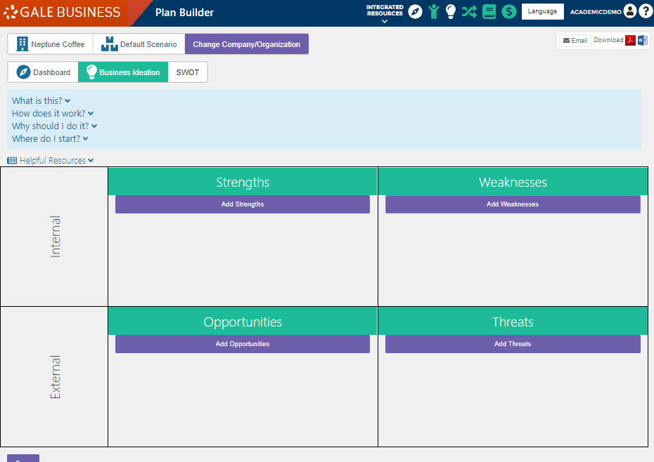 Gale Business: Plan Builder Intuitive Dashboard
