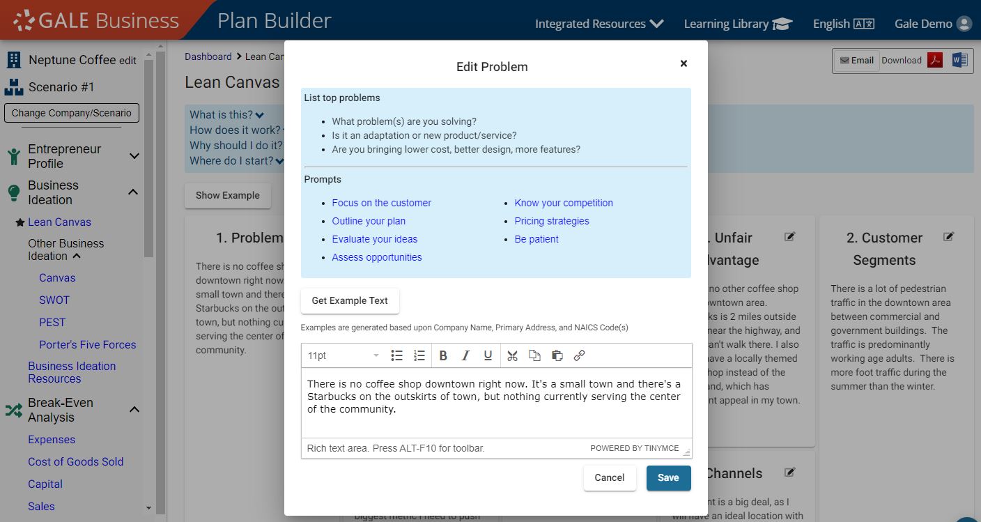 Gale Business: Plan Builder Demographics Now