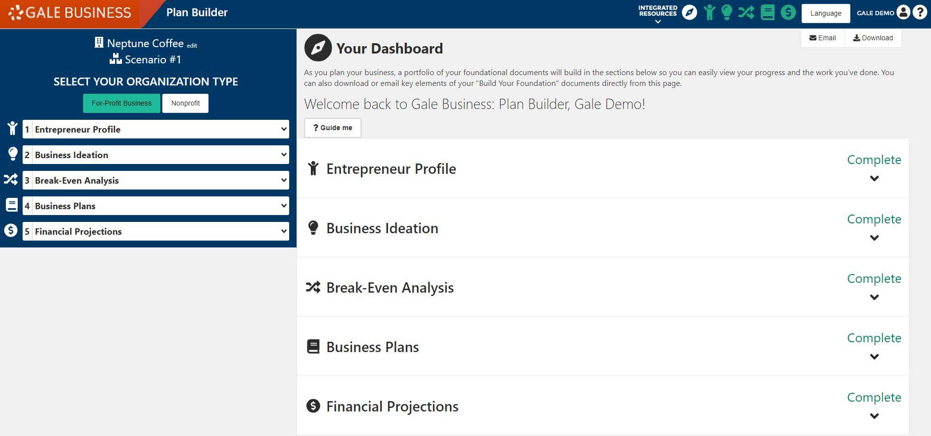 gale business plan builder