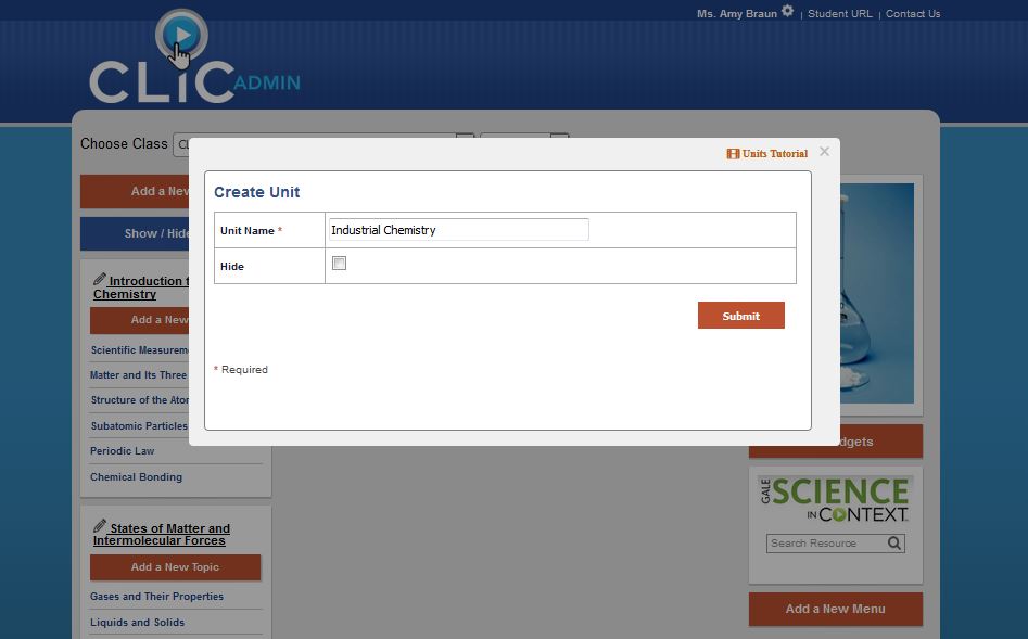 Courses can be customized to fit your classroom needs. Add, delete or modify Units, Topics, and Subtopics.