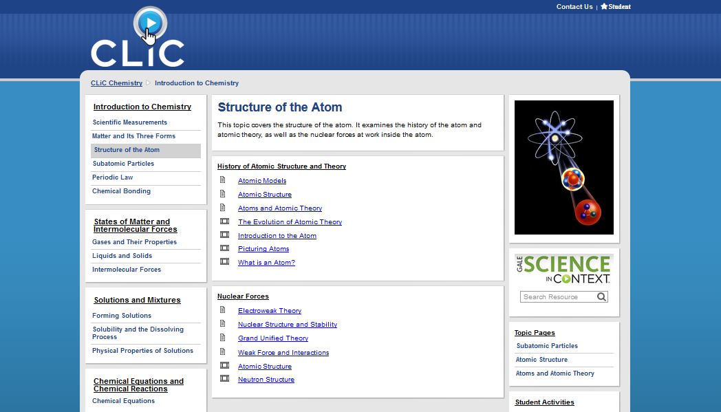 In the student view, topics and subtopics delve down into the most sought after student objectives.