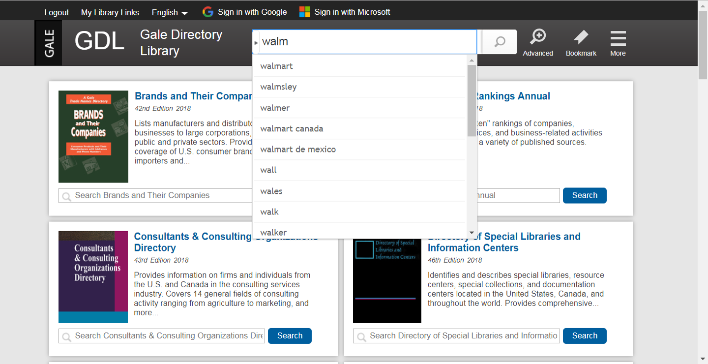 Gale Directory Library new homepage